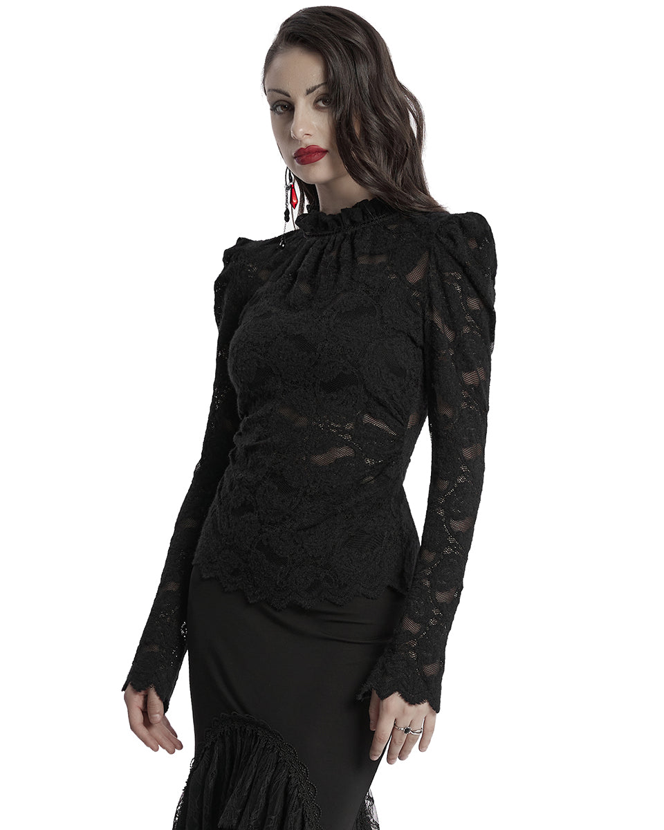 OT-963TCF Daily Life Victorian Gothic Floral Lace Fitted Blouse Top