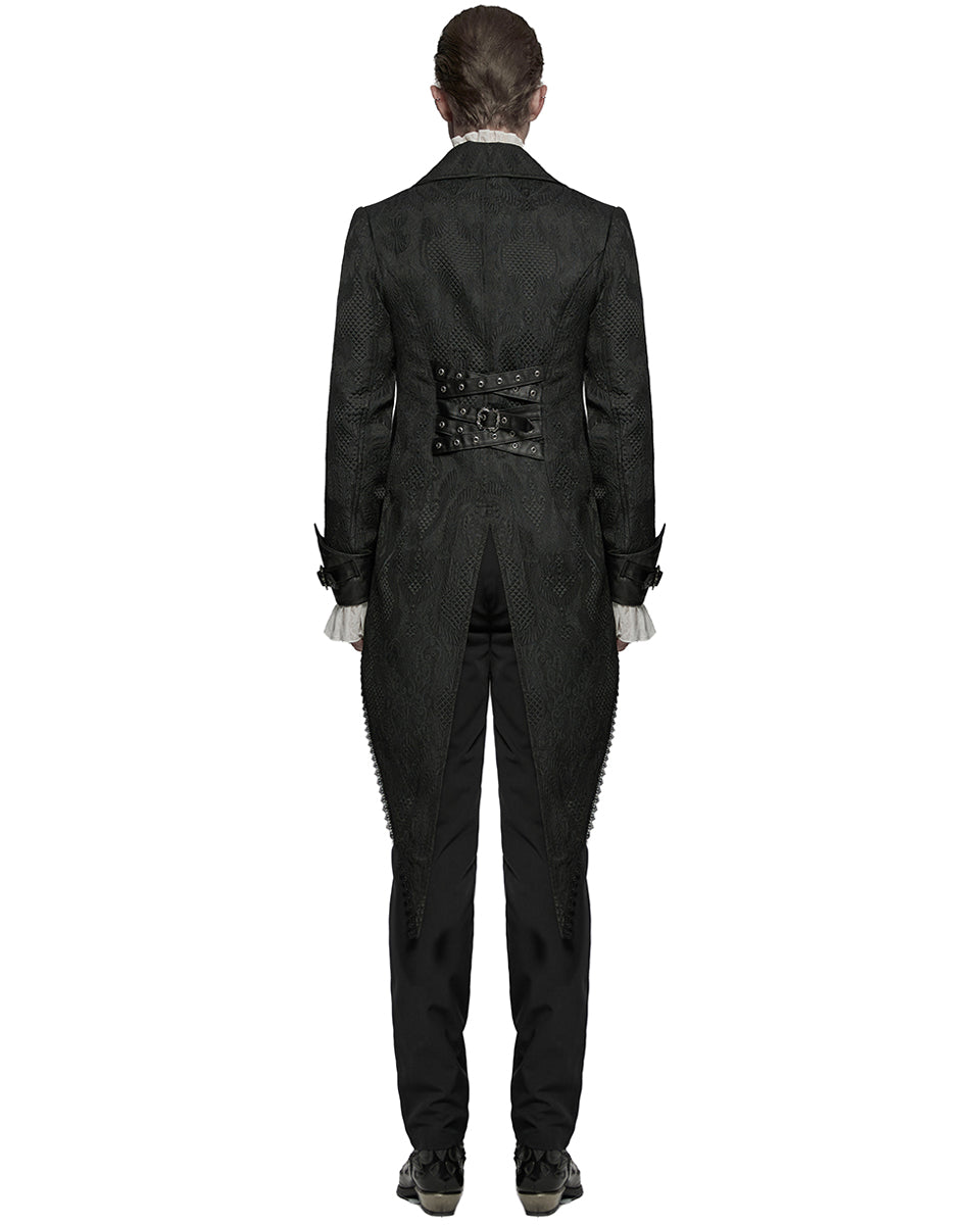 WY-1773XCM-BKM Mens Gothic Steampunk Embellished Jacquard Tail Coat Jacket