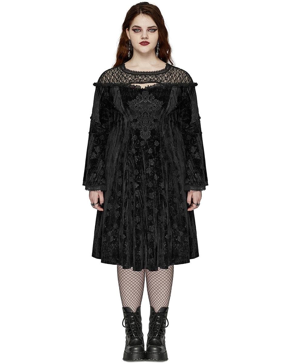 DQ-733LQF Plus Size Womens Gothic Night Rose Dress - Black Velvet