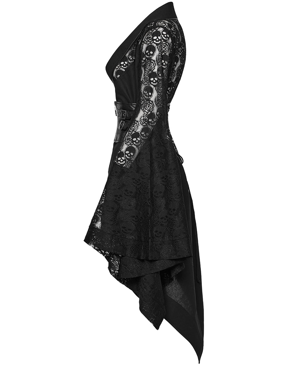 WY-1581XCF Womens Dark Gothic Skull Lace Belted Kimono Dress Jacket