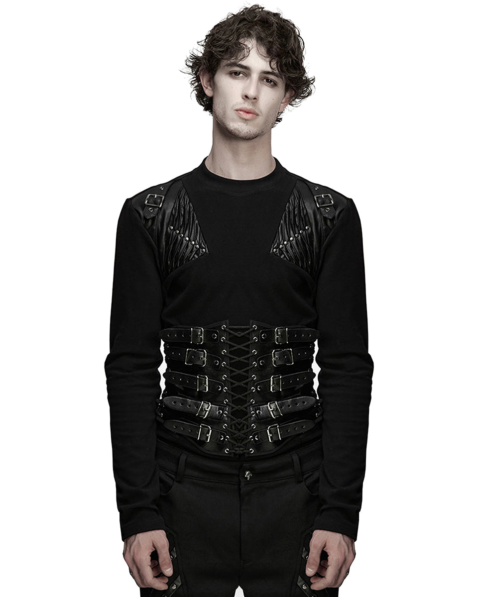 WS-852YDM Mens Apocalyptic Gothic Faux Leather Buckled Strapping Corset Girdle Belt