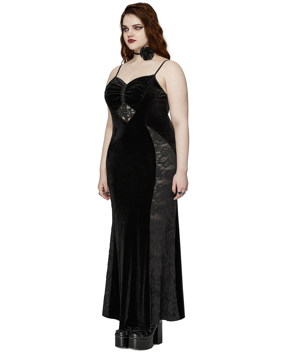 DQ-731LQF Plus Size Womens Gothic Velvet & Lace Dark Hearts Maxi Dress