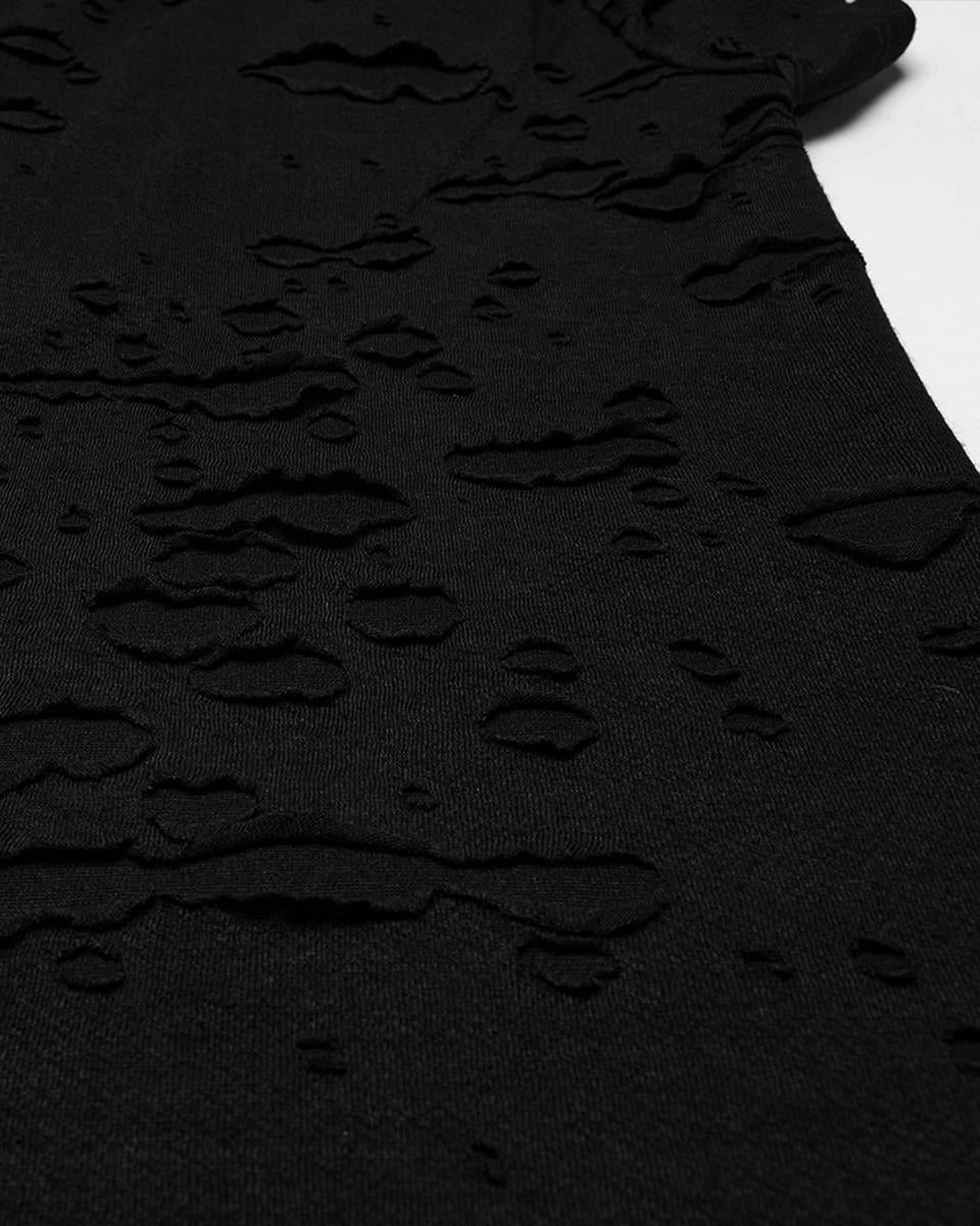 WT-1005TDM-BKM Mens Apocalyptic Gothic Shredded Fishnet Inset T Shirt Top