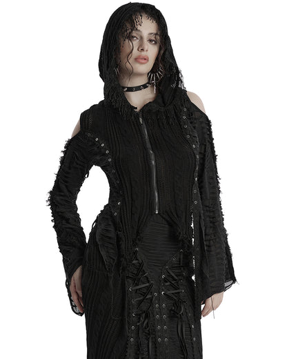 OM-089KMF Daily Life Apocalyptic Gothic Spliced Shredded Knit Hooded Cardigan Jacket