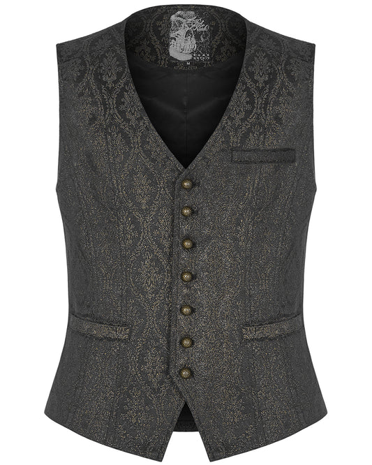 PR-Y1187-BKGDM Mens Ottensian Steampunk Waistcoat Vest - Black & Gold