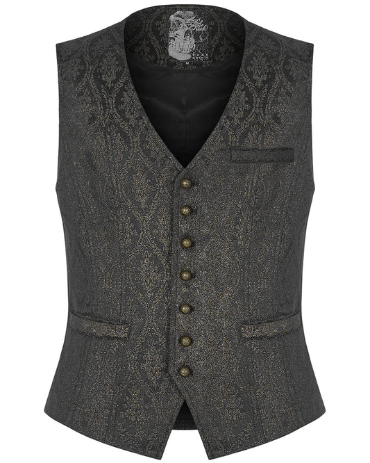 Y1187-BKGDM Mens Ottensian Steampunk Waistcoat Vest - Black & Gold