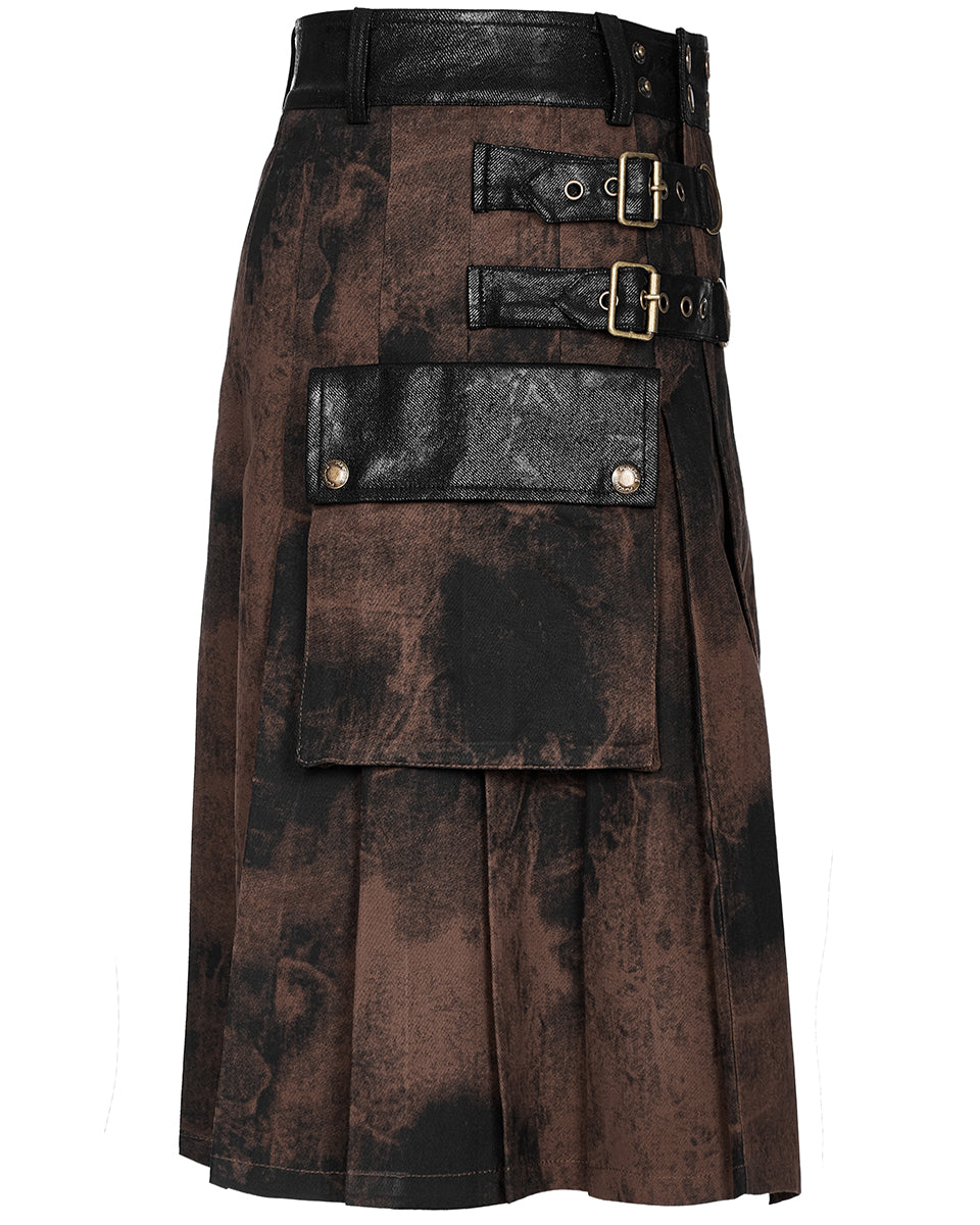 PR-Q632-BKBNM Mens Desert Outlaw Apocalyptic Steampunk Utility Kilt - Black & Brown