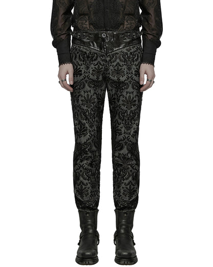 WK-725XCM-BKWHM Mens Gothic Aristocrat Embroidered Damask Houndstooth Dress Pants