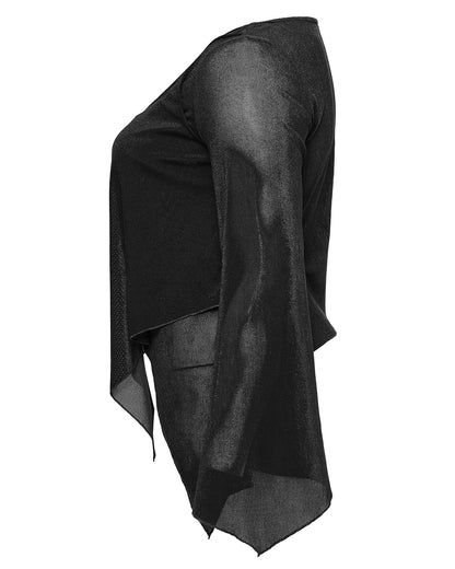 DY-1624XDF Plus Size Womens Gothic Layered Velvet & Mesh Tunic Top - Black