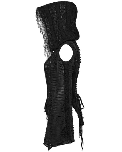 OM-089KMF Daily Life Apocalyptic Gothic Spliced Shredded Knit Hooded Cardigan Jacket