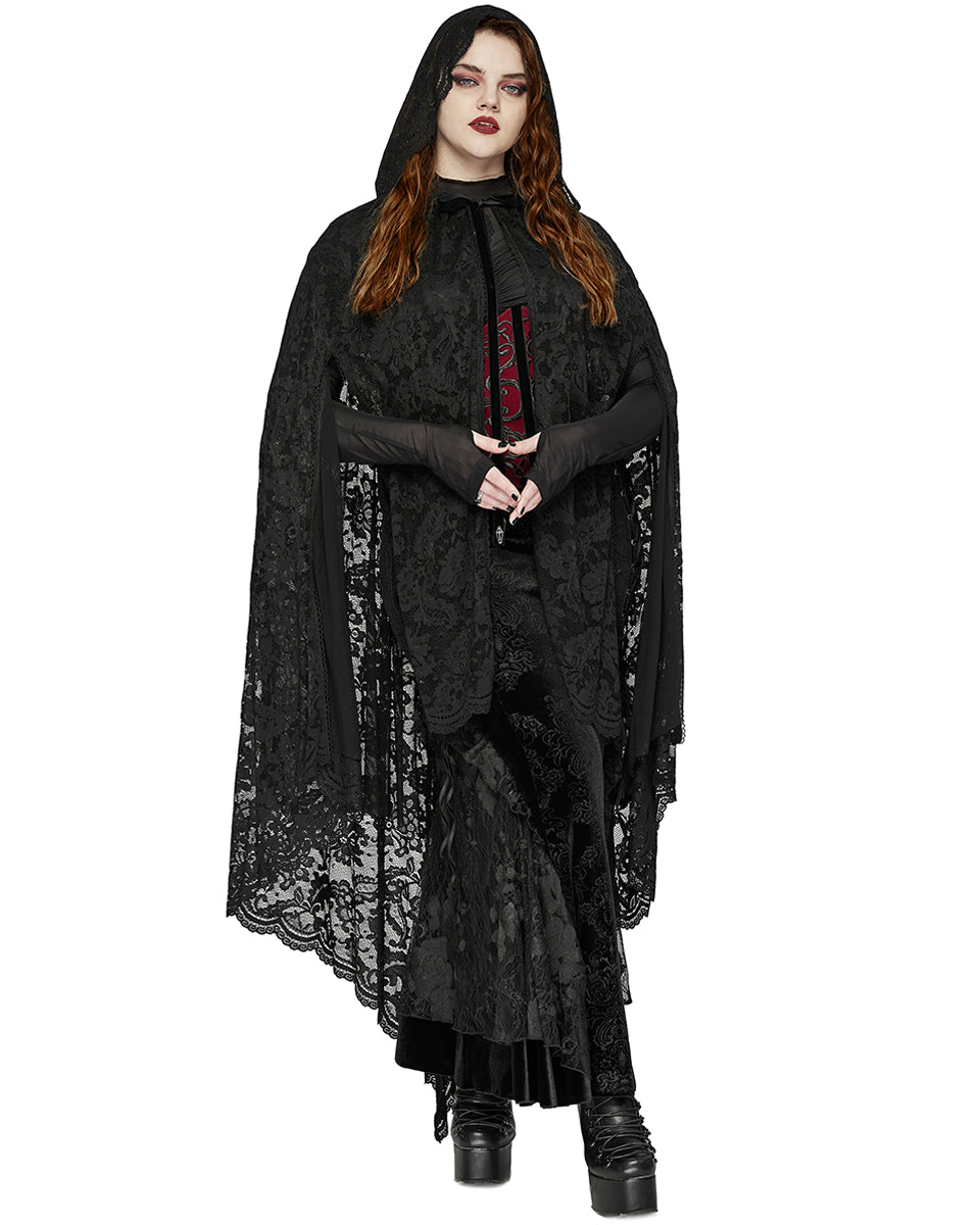 DY-1629DPF Plus Size Womens Dark Gothic Lace Hooded Cloak Cape