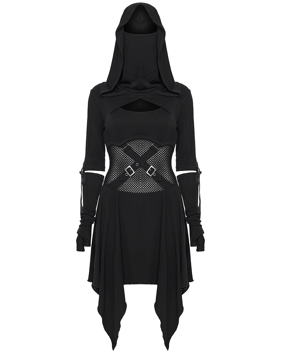 WQ-902LQF Womens Apocalyptic Gothic Hooded Mini Dress