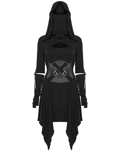 WQ-902LQF Womens Apocalyptic Gothic Hooded Mini Dress