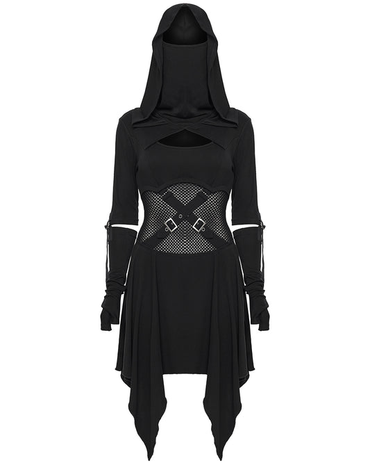 WQ-902LQF Womens Apocalyptic Gothic Hooded Mini Dress