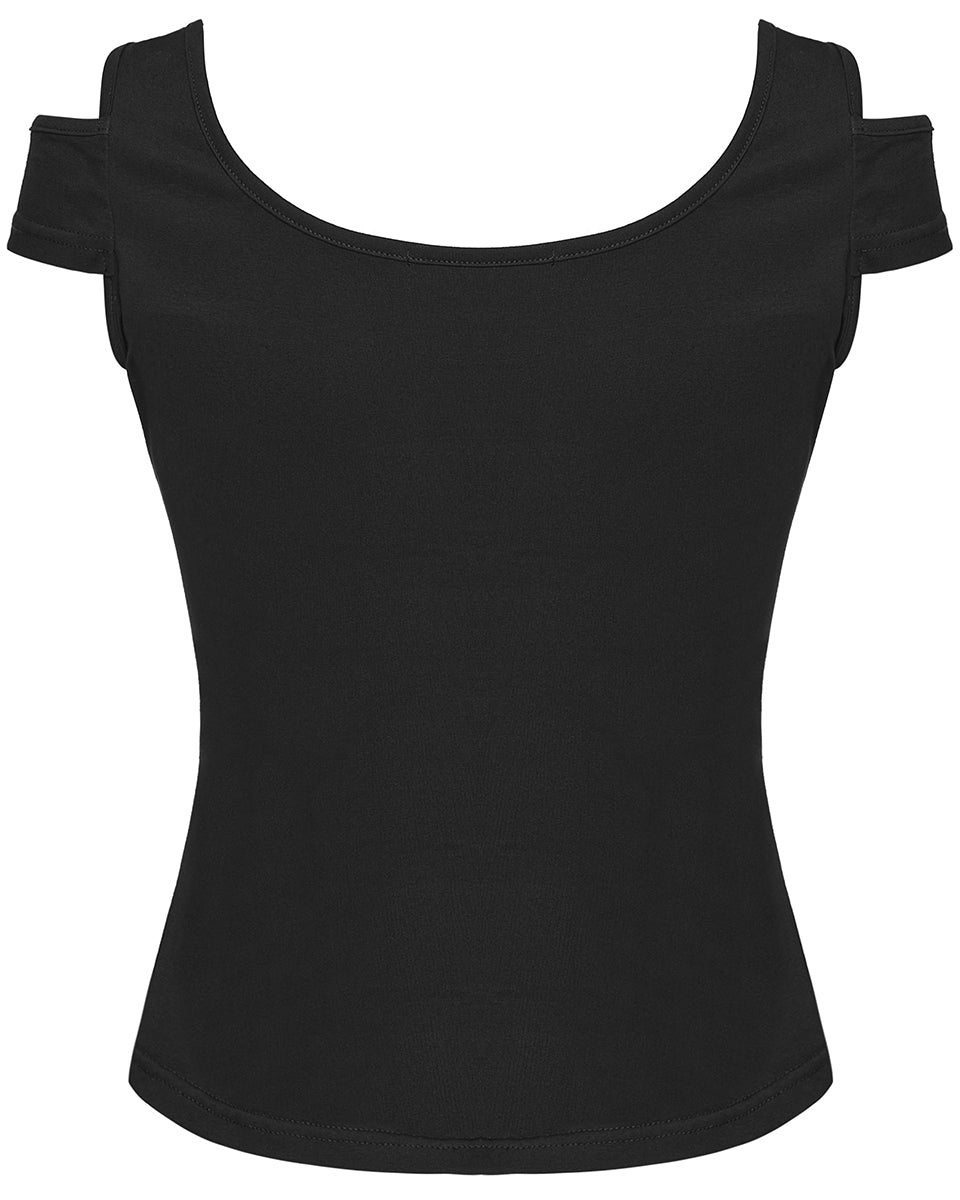 WT-1065TDF Womens Apocalyptic Gothic Studded Mesh Inset T-Shirt Top