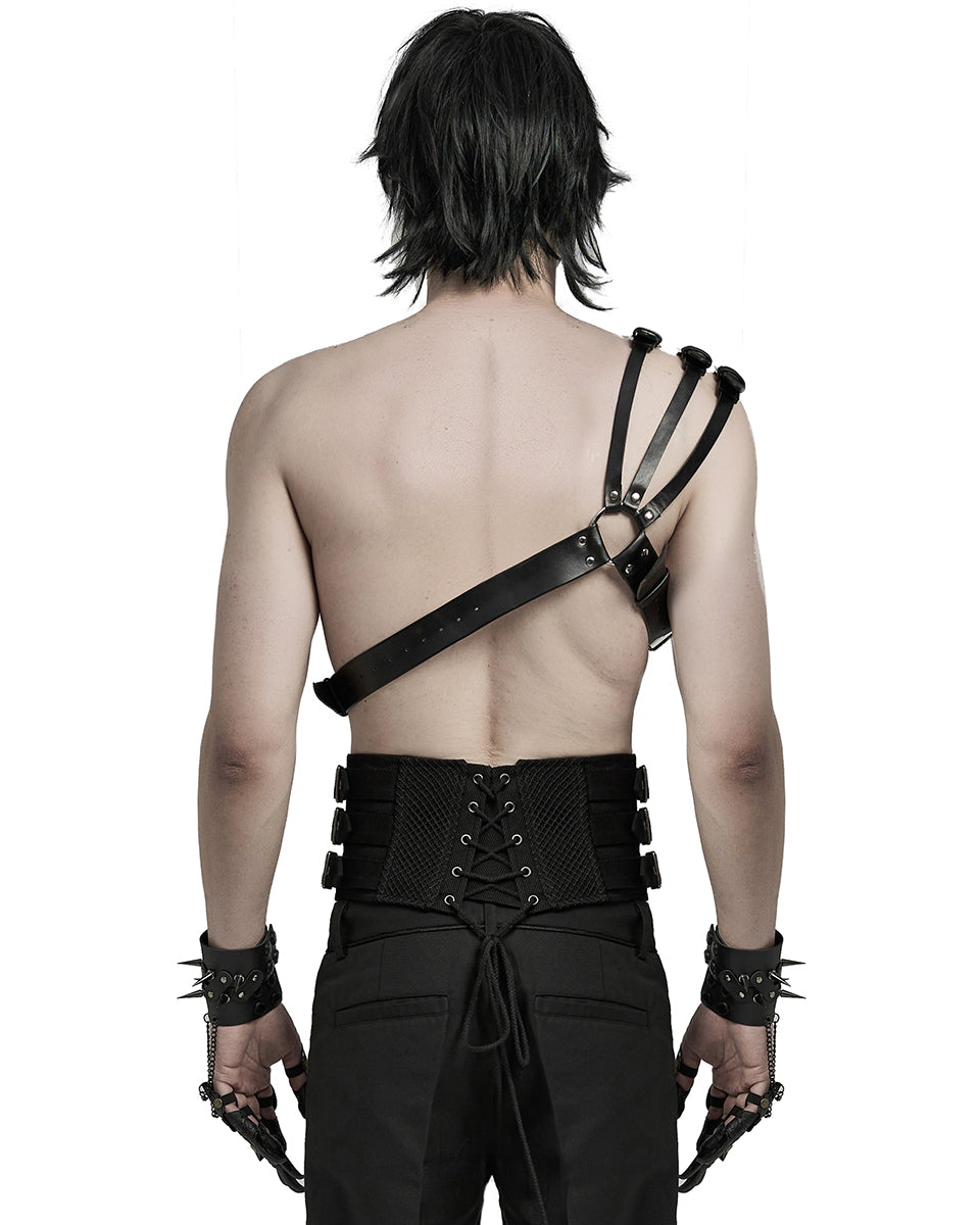 WS-636BDM-BKM Mens Apocalyptic Punk One Shoulder Strapping Harness - Faux Leather