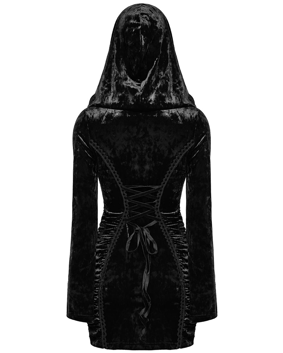 OQ-840LQF Daily Life Womens Dark Gothic Lace Crucifix Hooded Bodycon Dress