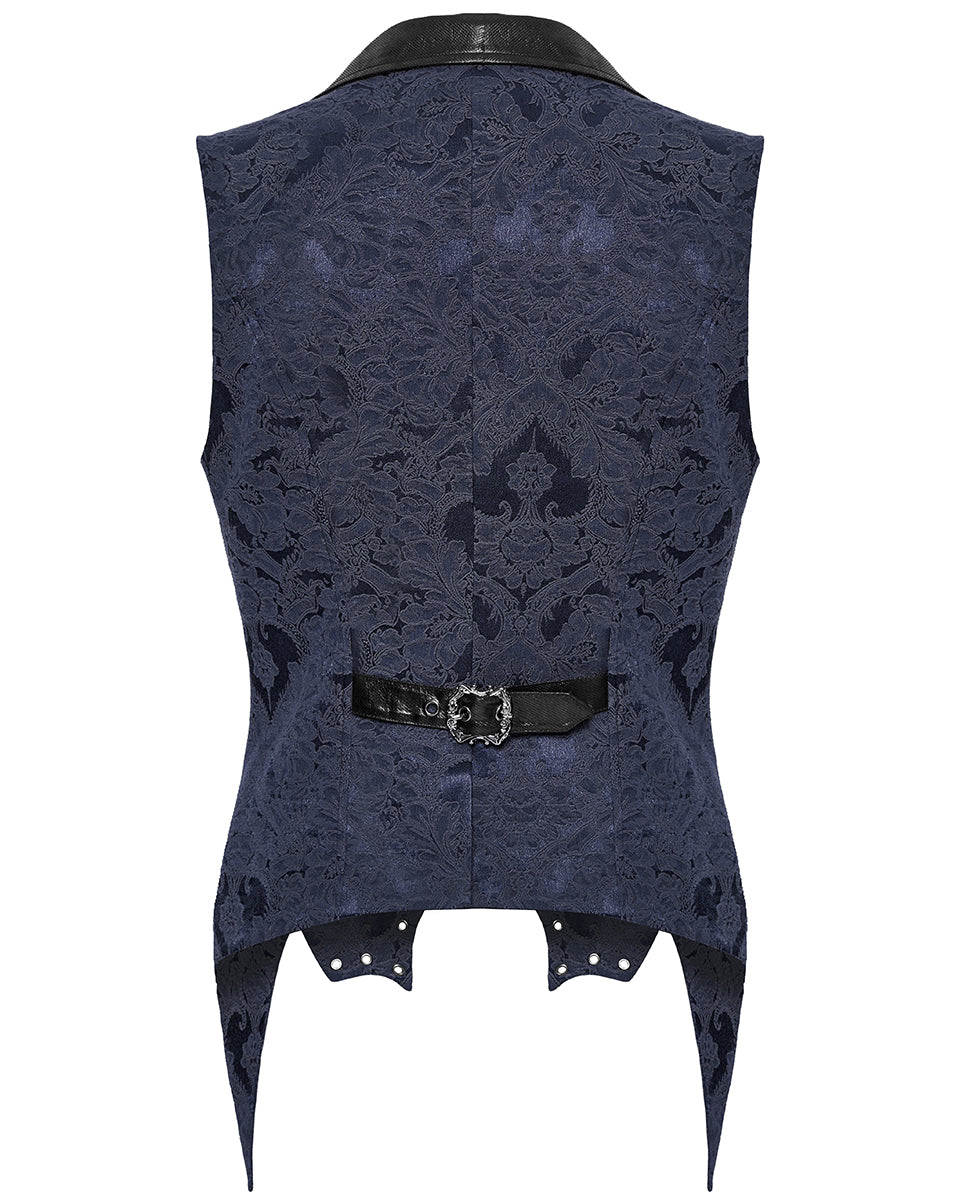 WY-1765MJM Mens Dark Victorian Gothic Damask Jacquard Waistcoat Vest - Blue