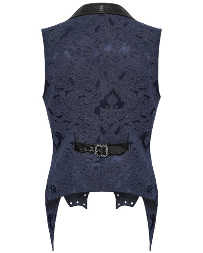 WY-1765MJM Mens Dark Victorian Gothic Damask Jacquard Waistcoat Vest - Blue