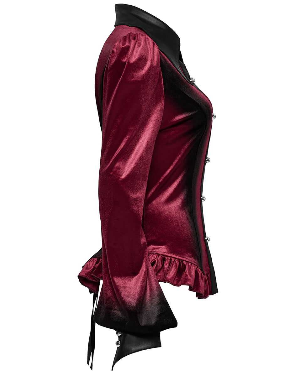 OY-1697DQF-RDF Daily Life Gothic Gradient Velvet Bat Collar Blouse Top - Red & Black