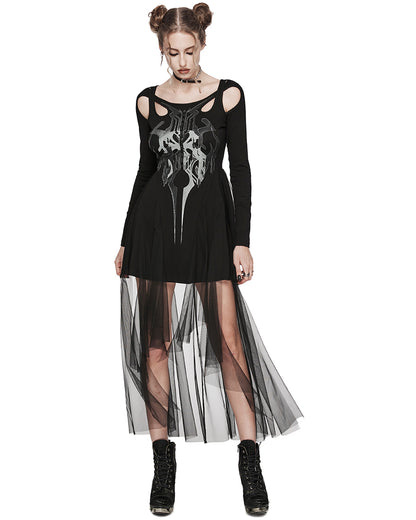 WQ-694LQF-BKF Daily Life Studded Dark CyberPunk Print Dress