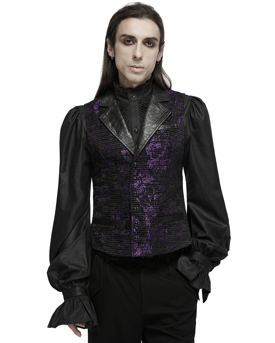 WY-1698MJM Mens Dark Gothic Jacquard Waistcoat Vest - Purple & Black