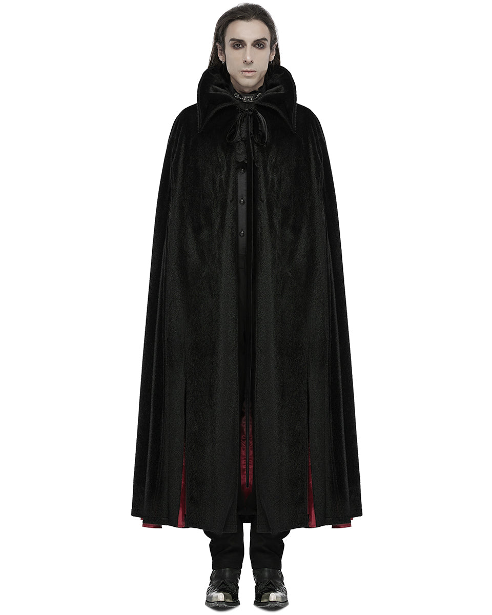 WY-1542DPM Mens Dark Night Gothic Faux Horsehair Count Cloak - Black & Red