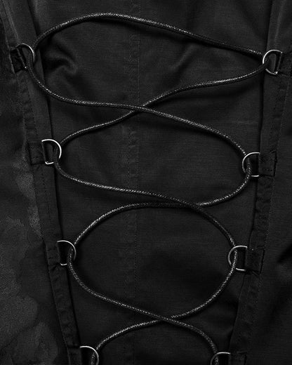 WY-1720MJM-BKM Mens Visual Kei Gothic Asymmetric Chained Waistcoat Vest - Black