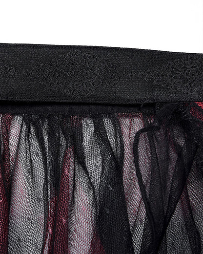 PR-LQ103-BKPRFPyon Pyon Womens Gothic Lolita Sheer Mesh Half-Skirt - Black & Red Check