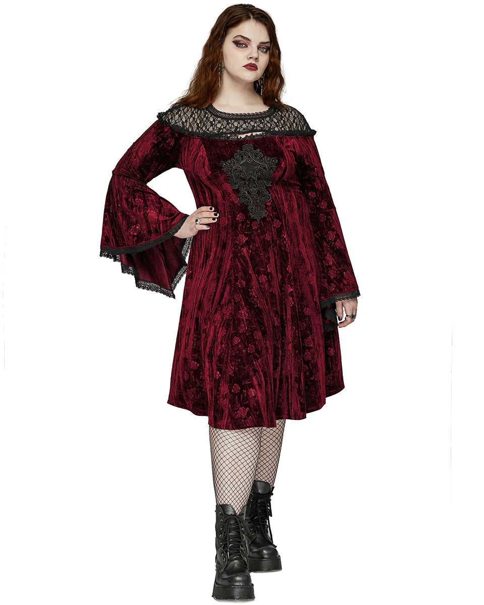 DQ-733LQF Plus Size Womens Gothic Night Rose Dress Red Velvet