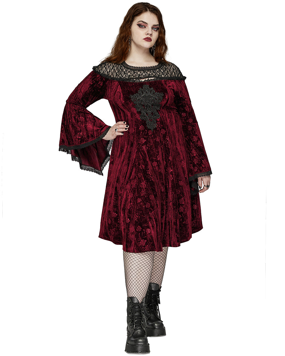 DQ-733LQF Plus Size Womens Gothic Night Rose Dress - Red Velvet