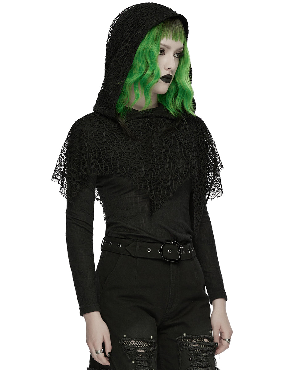 WT-1035TCF Womens Apocalyptic Wasteland Gothic Hooded Mesh Shawl Top