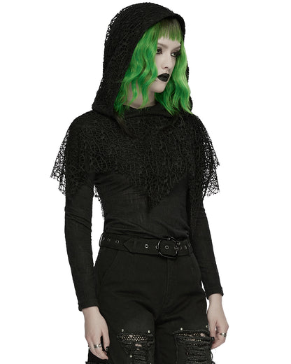 WT-1035TCF Womens Apocalyptic Wasteland Gothic Hooded Mesh Shawl Top