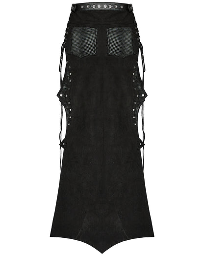 WQ-711BQF-BKF Long Apocalyptic CyberPunk Studded Side-Split Lacing Skirt