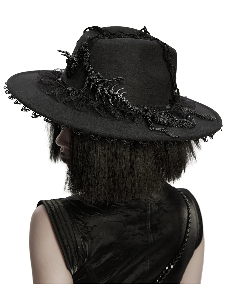 WS-821MZ Womens Gothic Dragon Spine Chained Wide Brim Hat