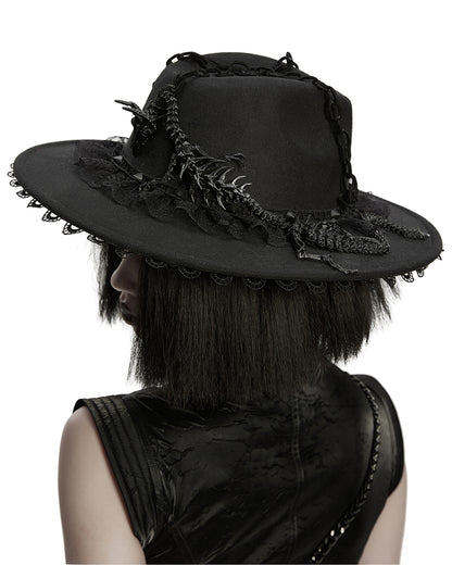 WS-821MZ Womens Gothic Dragon Spine Chained Wide Brim Hat