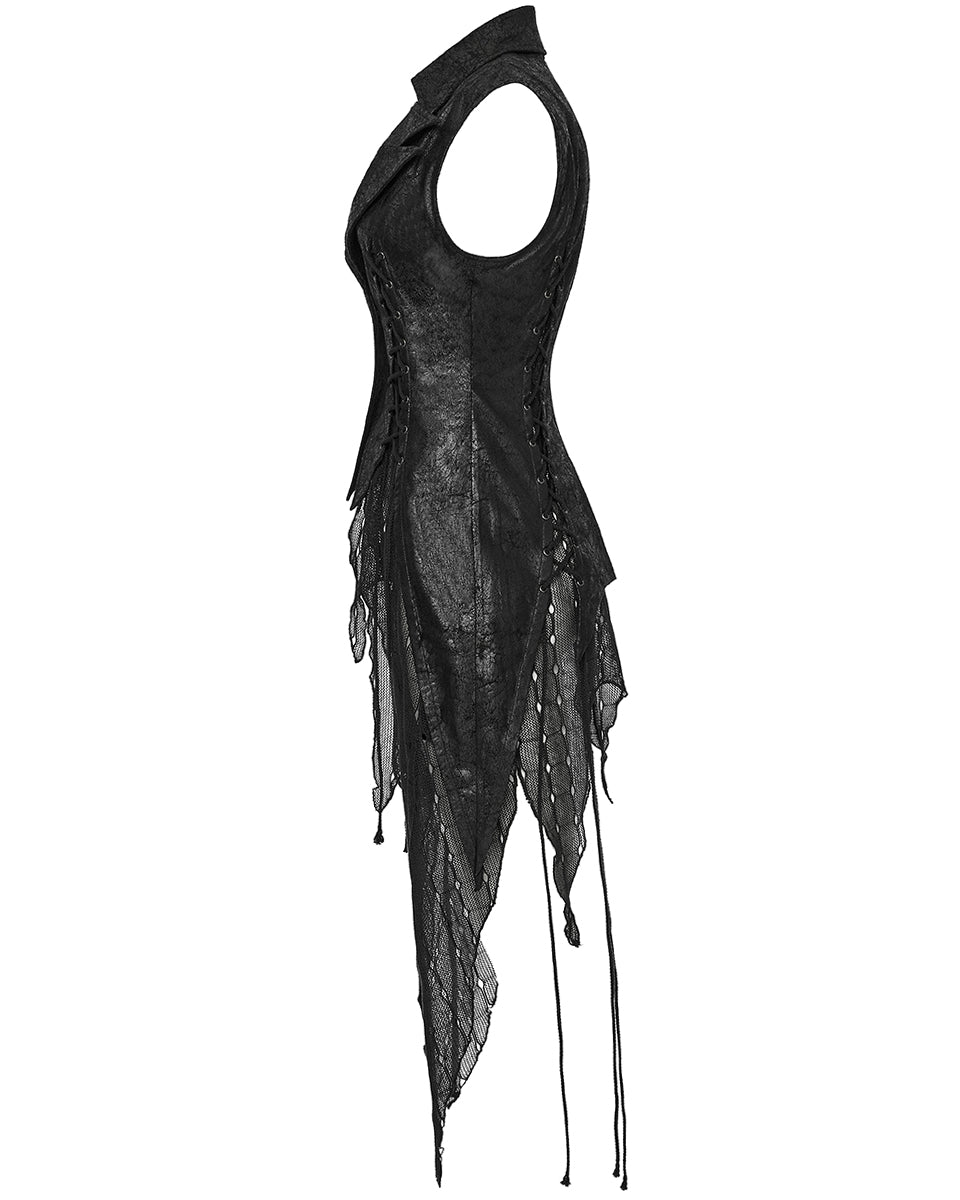 WY-1737MJF-BKF Womens Dark Gothic Punk Asymmetric Long Waistcoat Vest