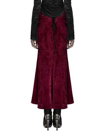 OQ-851BQF Daily Life Womens Long Gothic Velvet Applique Maxi Skirt - Red