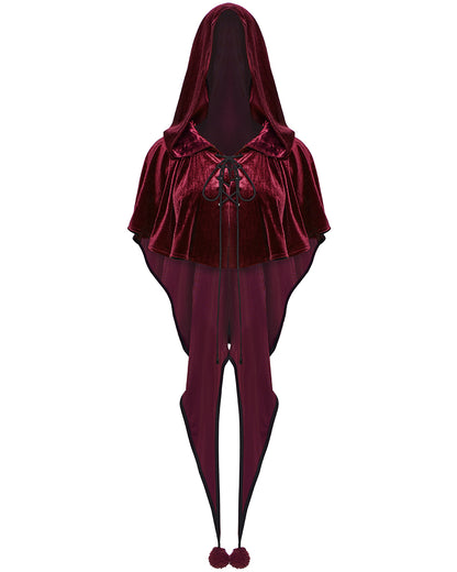 OPY-444DQF Daily Life Womens Velvet Gothic Lolita Hooded Split Tails Bolero Cape - Red