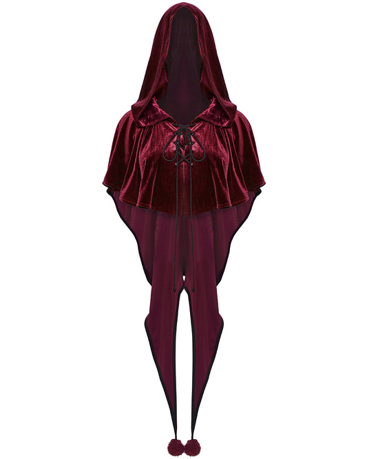 OPY-444DQF Daily Life Womens Velvet Gothic Lolita Hooded Split Tails Bolero Cape - Red
