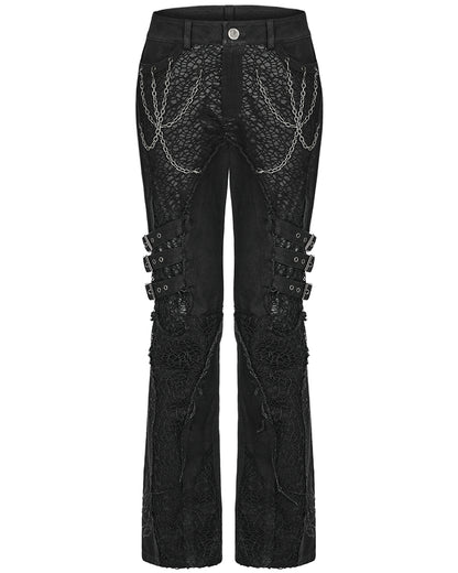 PR-K548-BKM Mens Apocalyptic Gothic Spliced Mesh & Chain Pants