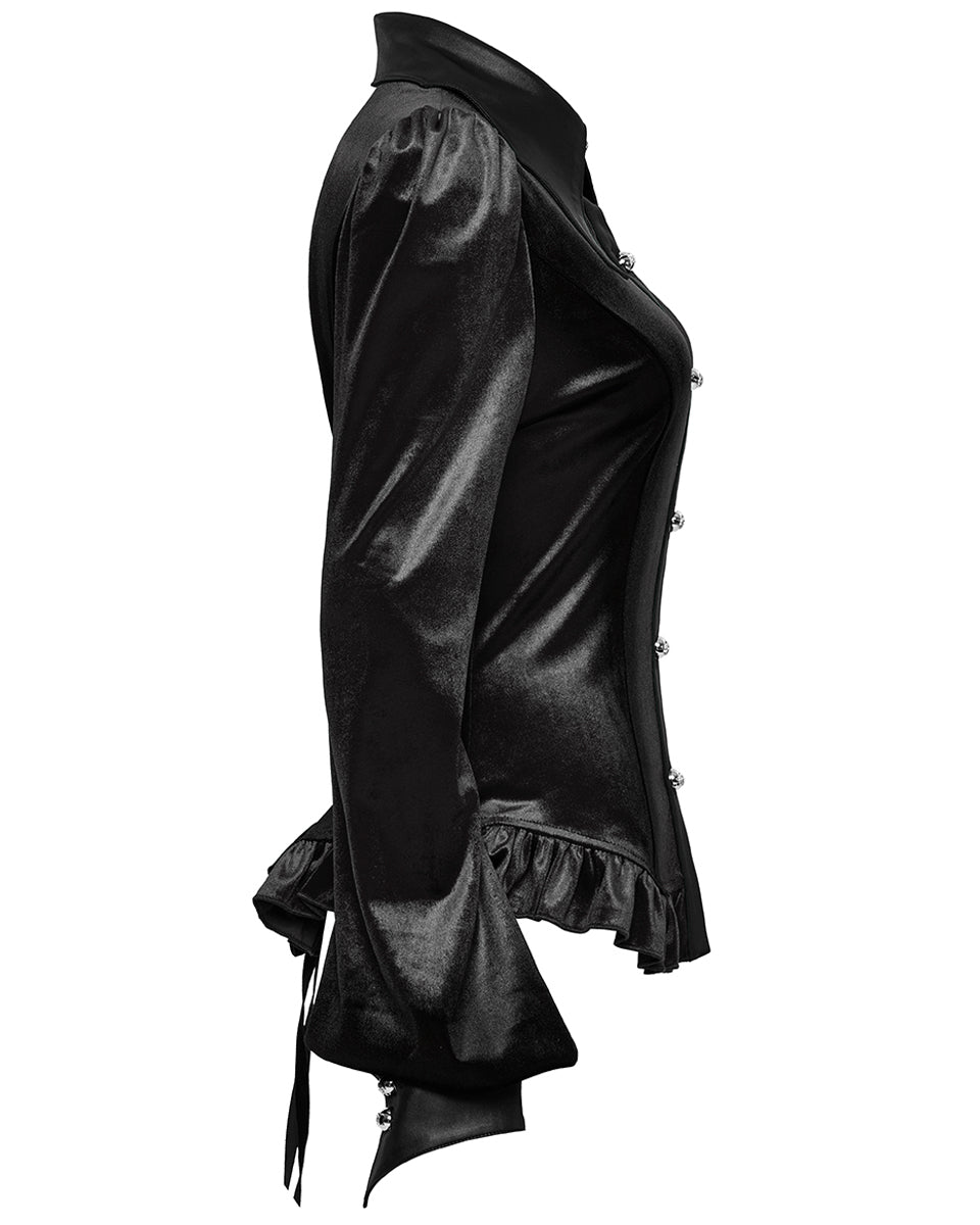 OY-1697DQF-BKF Daily Life Gothic Gradient Velvet Bat Collar Blouse Top - Black