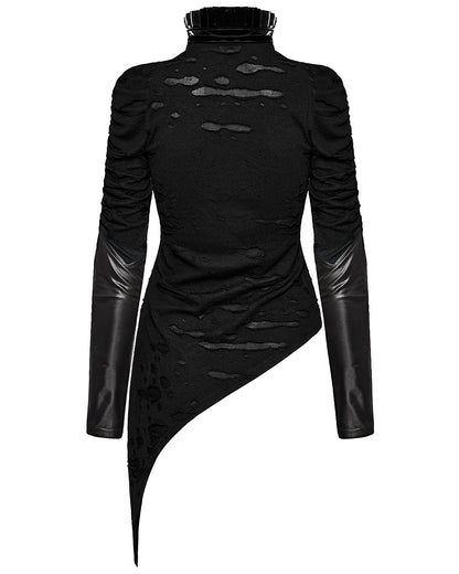 WT-811TCF Womens Gothic Apocalyptic Cyberpunk Broken Knit Hybrid Top