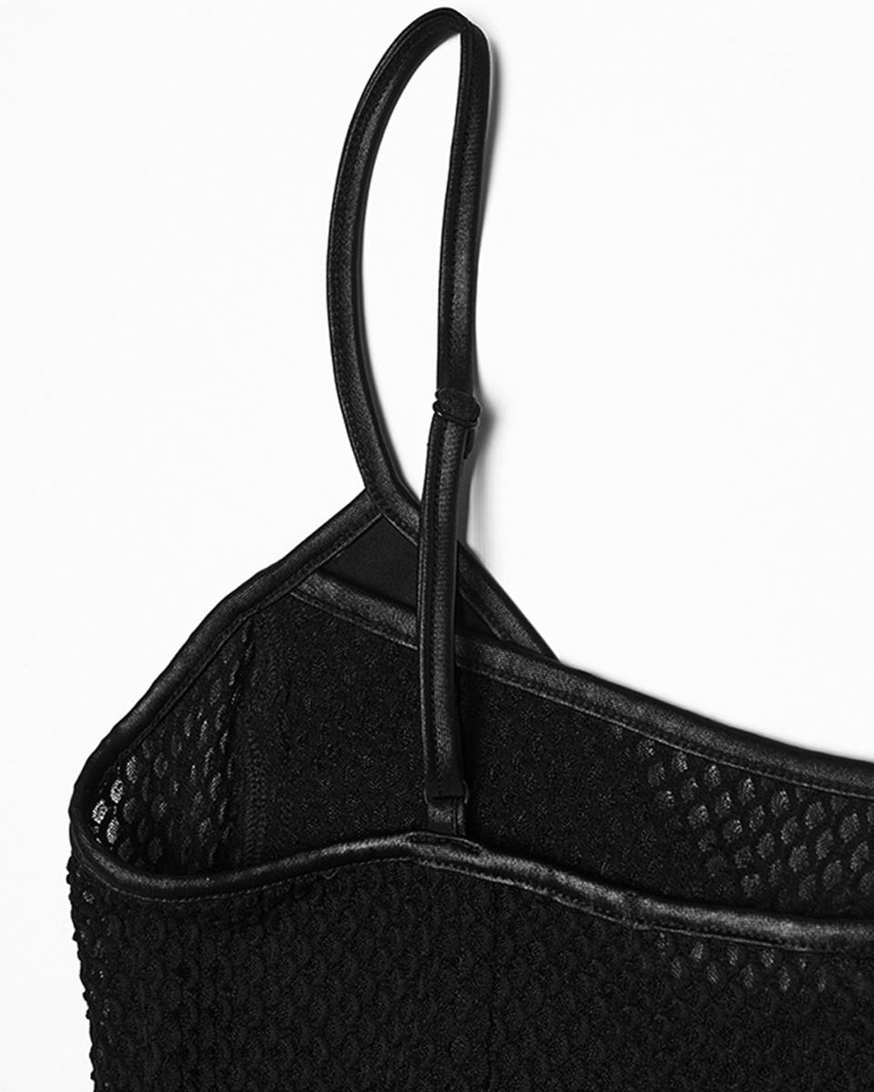 PR-OT-1070DDF-BKF Daily Life Womens Cyberpunk Faux Leather & Mesh Skull Camisole Vest Top