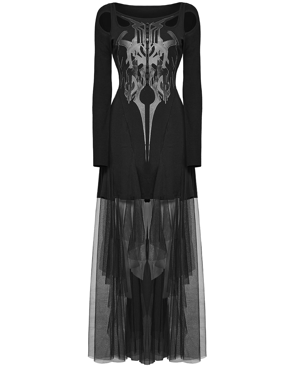 WQ-694LQF-BKF Daily Life Studded Dark CyberPunk Print Dress