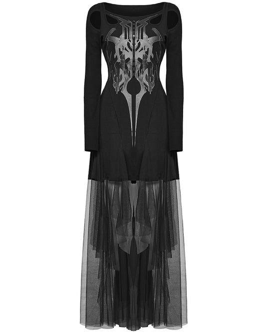 WQ-694LQF-BKF Daily Life Studded Dark CyberPunk Print Dress