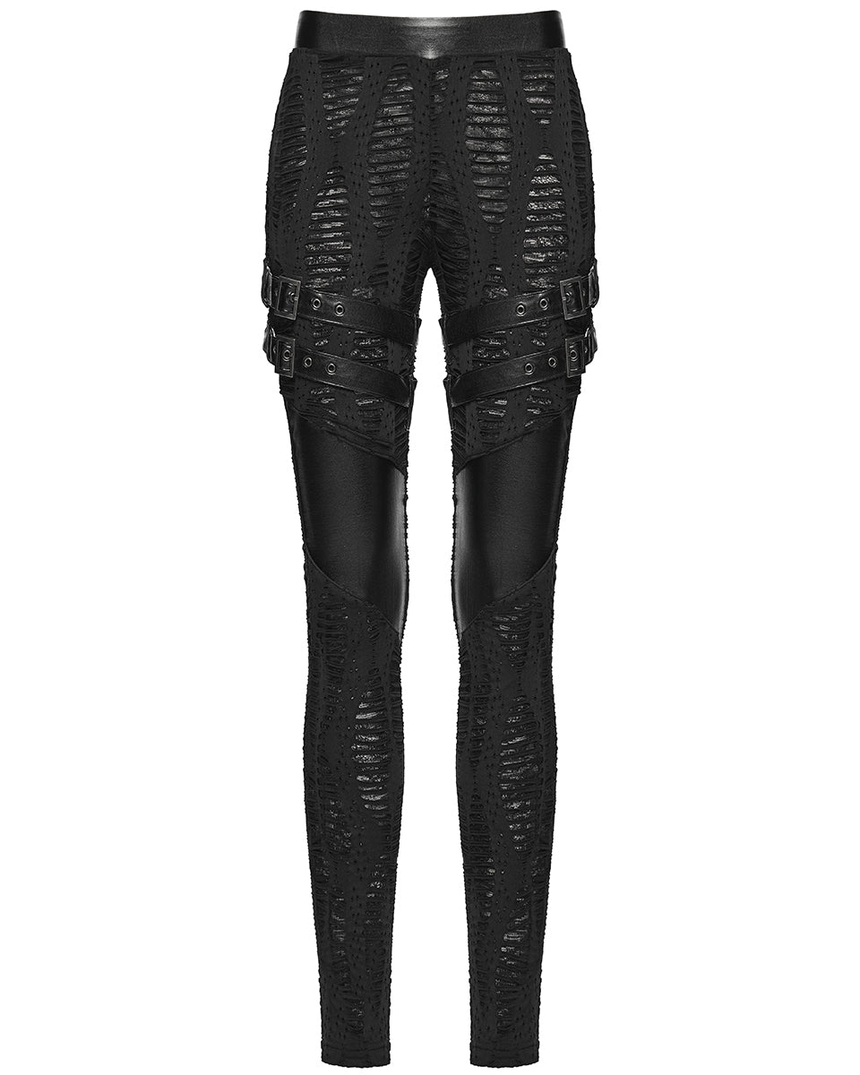 WK-743DDF Womens Apocalyptic Gothic Spliced Mesh Strapping Leggings