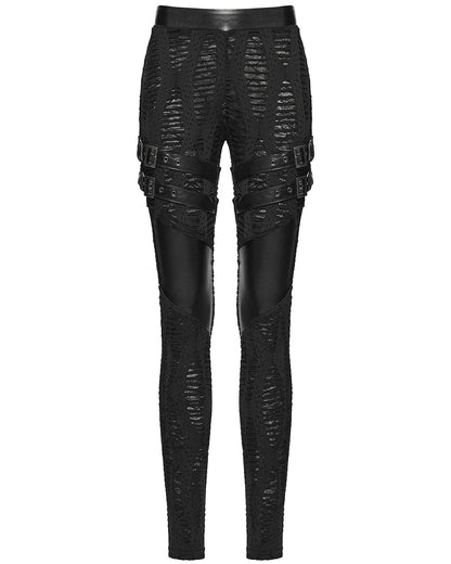 WK-743DDF Womens Apocalyptic Gothic Spliced Mesh Strapping Leggings