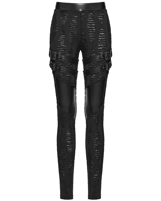 WK-743DDF Womens Apocalyptic Gothic Spliced Mesh Strapping Leggings