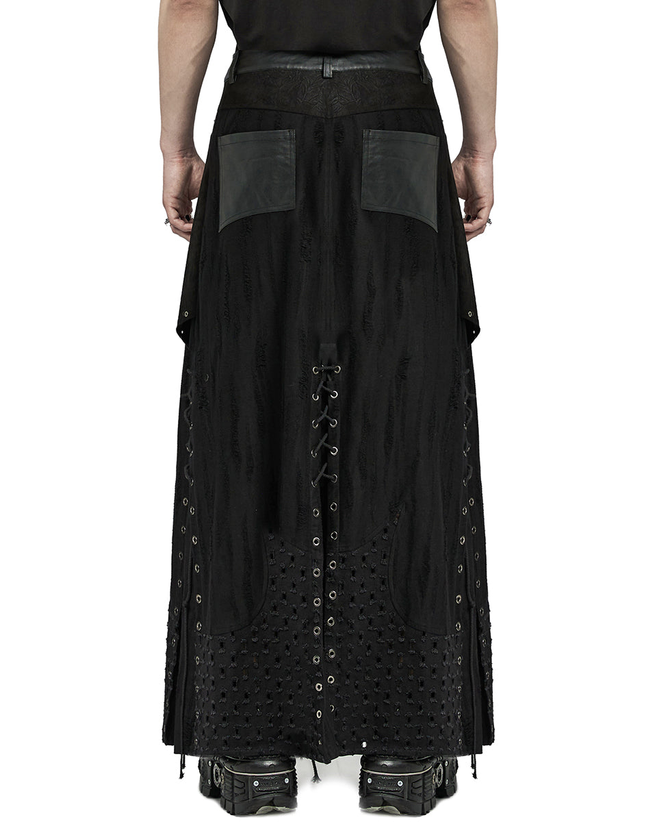 WQ-718BQM-BKM Mens Industrial Apocalyptic Punk Long Kilt Skirt